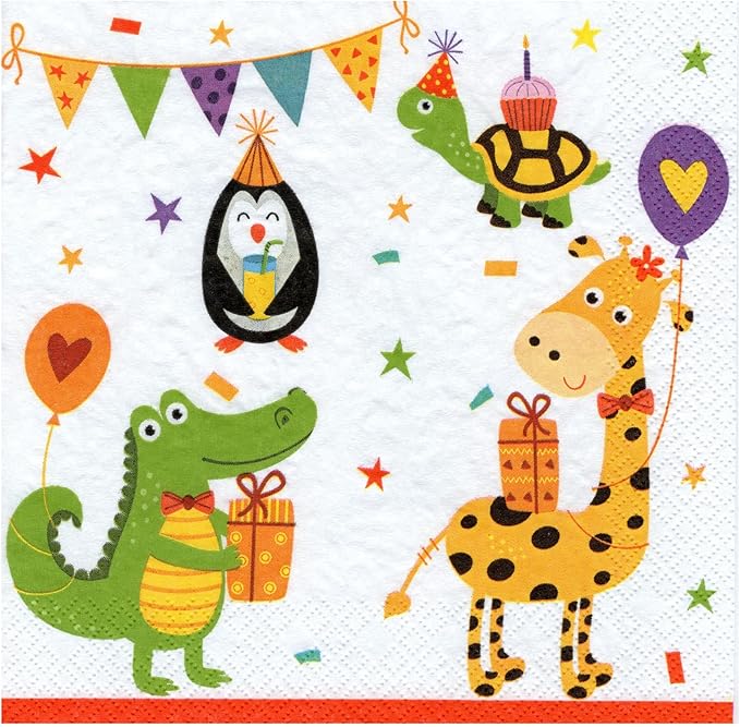 20 Napkins Funny Animals with Balloons