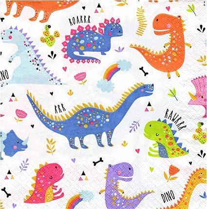20 Serviettes Colourful Dinosaurs Paper Napkins Dinos