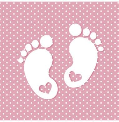 20 Napkins Small Footprints on Pink with White Dots for Baby Shower