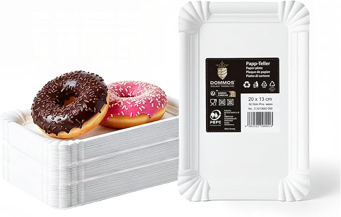 Disposable Paper Plates, Pack of 50, 13 x 20 cm, White, for BBQs