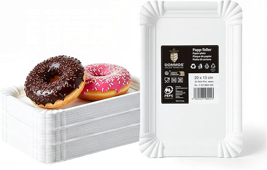 Disposable Paper Plates, Pack of 50, 13 x 20 cm, White, for BBQs