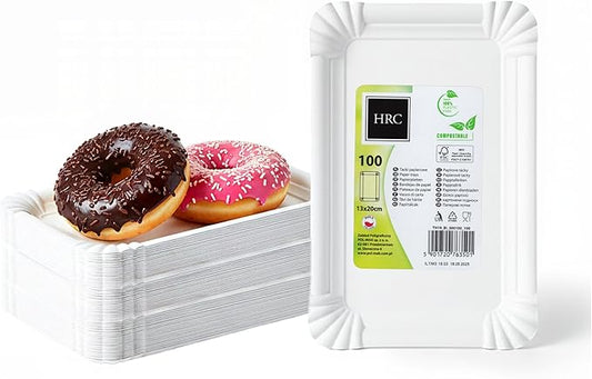 HRC Eco Disposable Paper Plates, Pack of 100, 13 x 20 cm