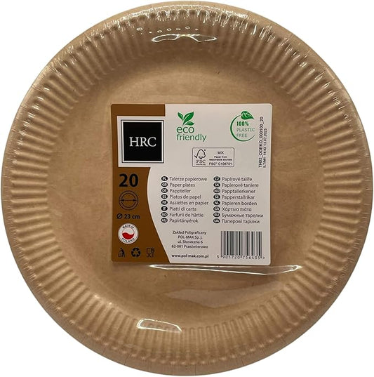 HRC Eco Disposable Paper Plates 20 Pack 23cm Brown for BBQs