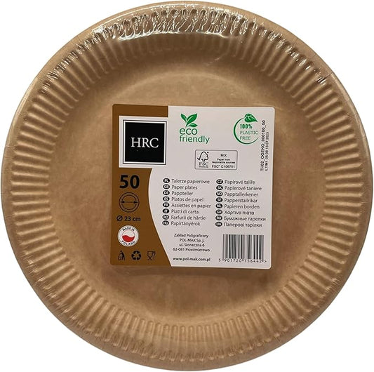 HRC Eco Disposable Paper Plates, 50 Pack for BBQs
