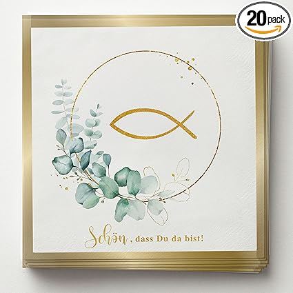20 Napkins Fish in Eucalyptus for Christening
